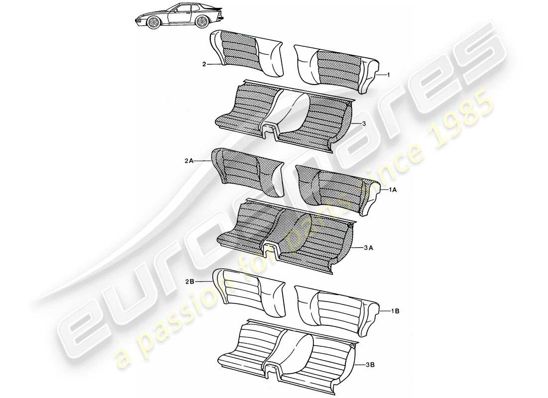 a part diagram from the porsche 1989 (seats for 944/968/911/928) parts catalogue