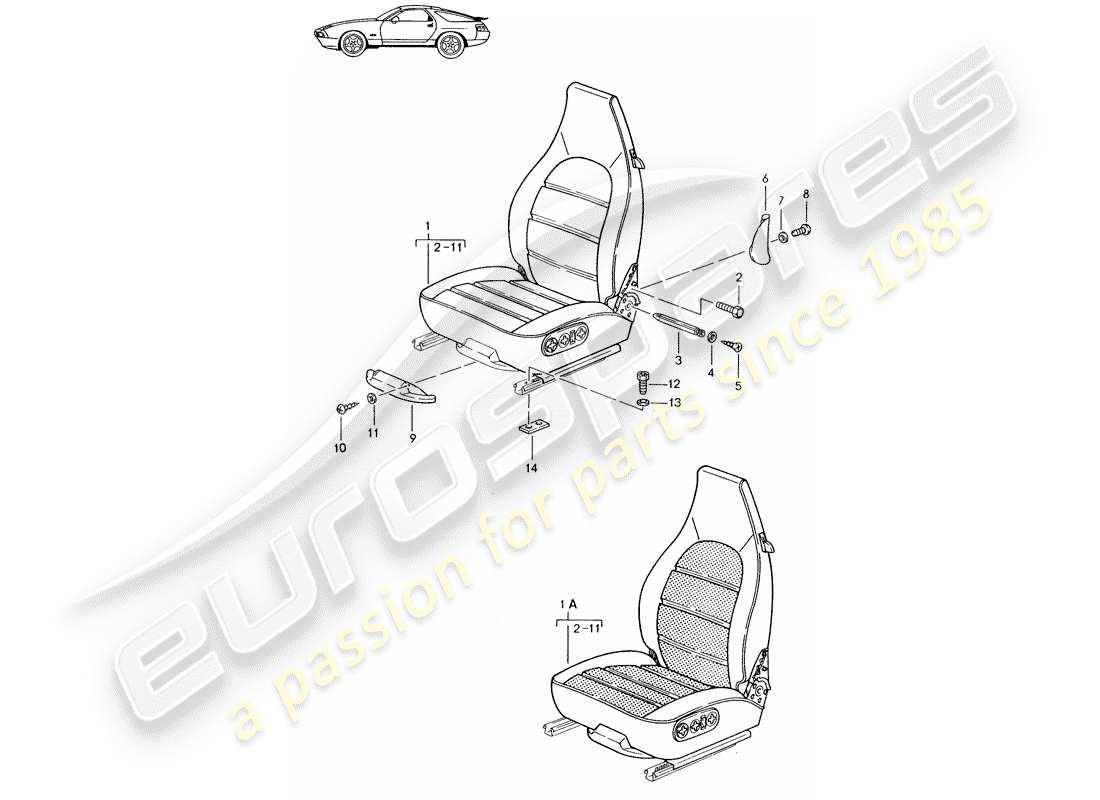 a part diagram from the porsche 1990 (seats for 944/968/911/928) parts catalogue
