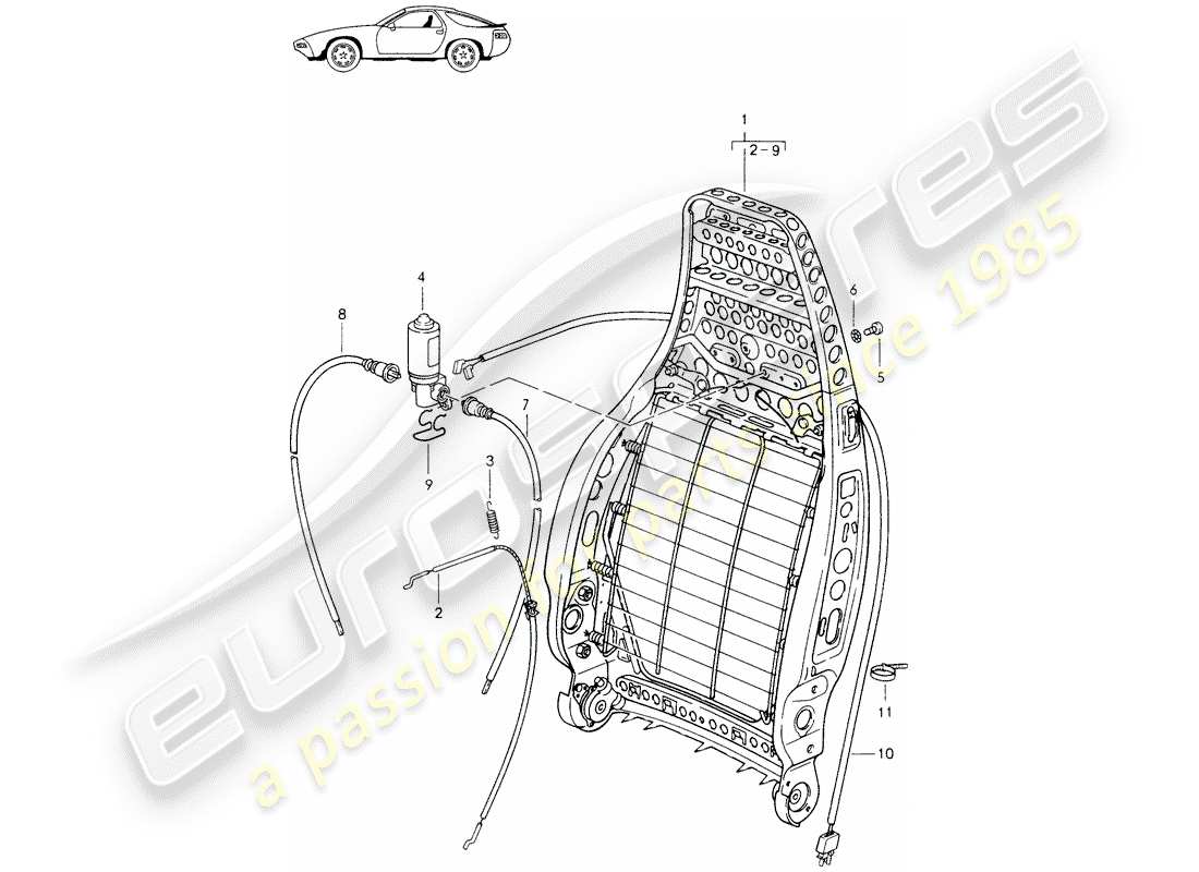 a part diagram from the porsche 1995 (seats for 944/968/911/928) parts catalogue