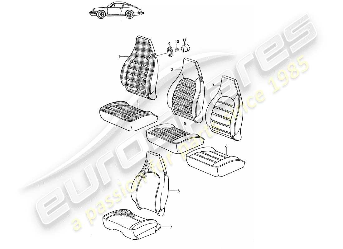 a part diagram from the porsche 1987 (seats for 944/968/911/928) parts catalogue