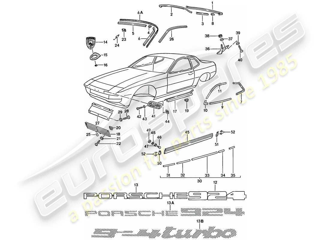 VIEW PARTS DIAGRAMS FROM THE PORSCHE 924 PARTS CATALOGUE a part diagram from the porsche 924 parts catalogue