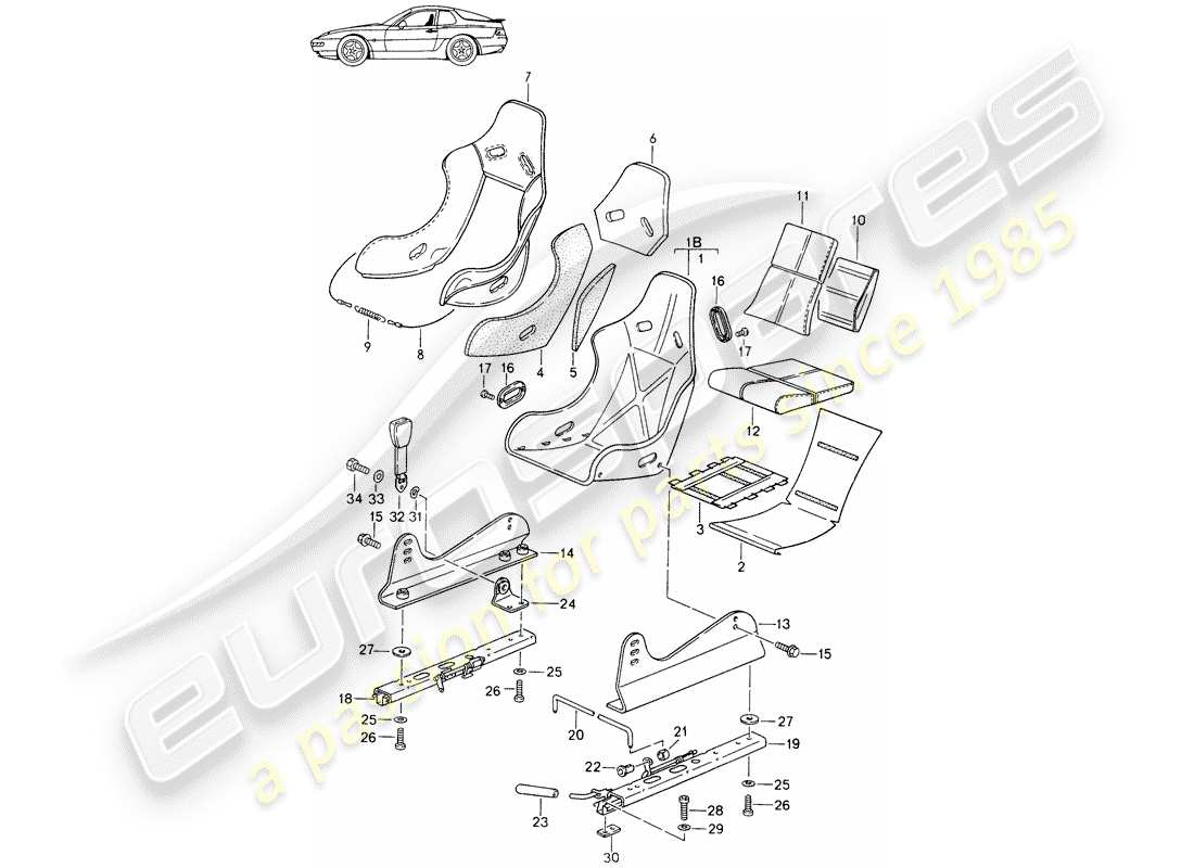 a part diagram from the porsche 1998 (seats for 944/968/911/928) parts catalogue
