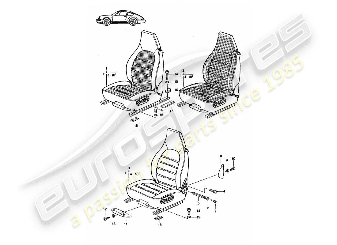 a part diagram from the porsche 1993 (seats for 944/968/911/928) parts catalogue