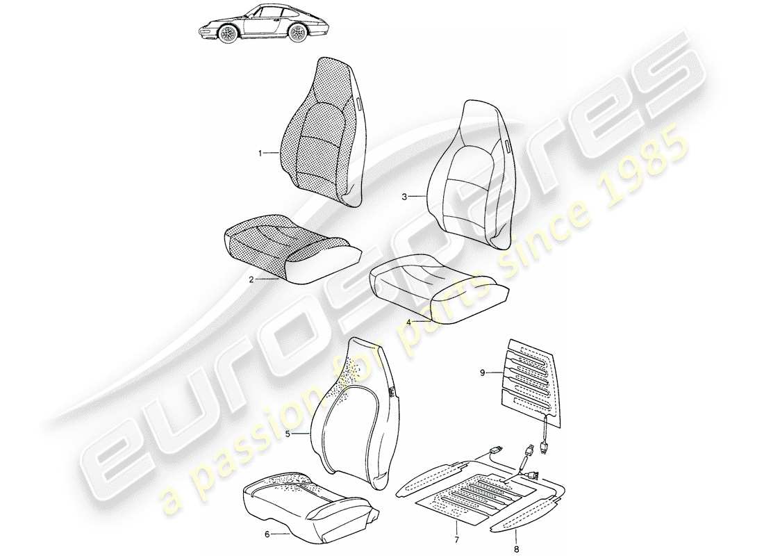 a part diagram from the porsche 1994 (seats for 944/968/911/928) parts catalogue