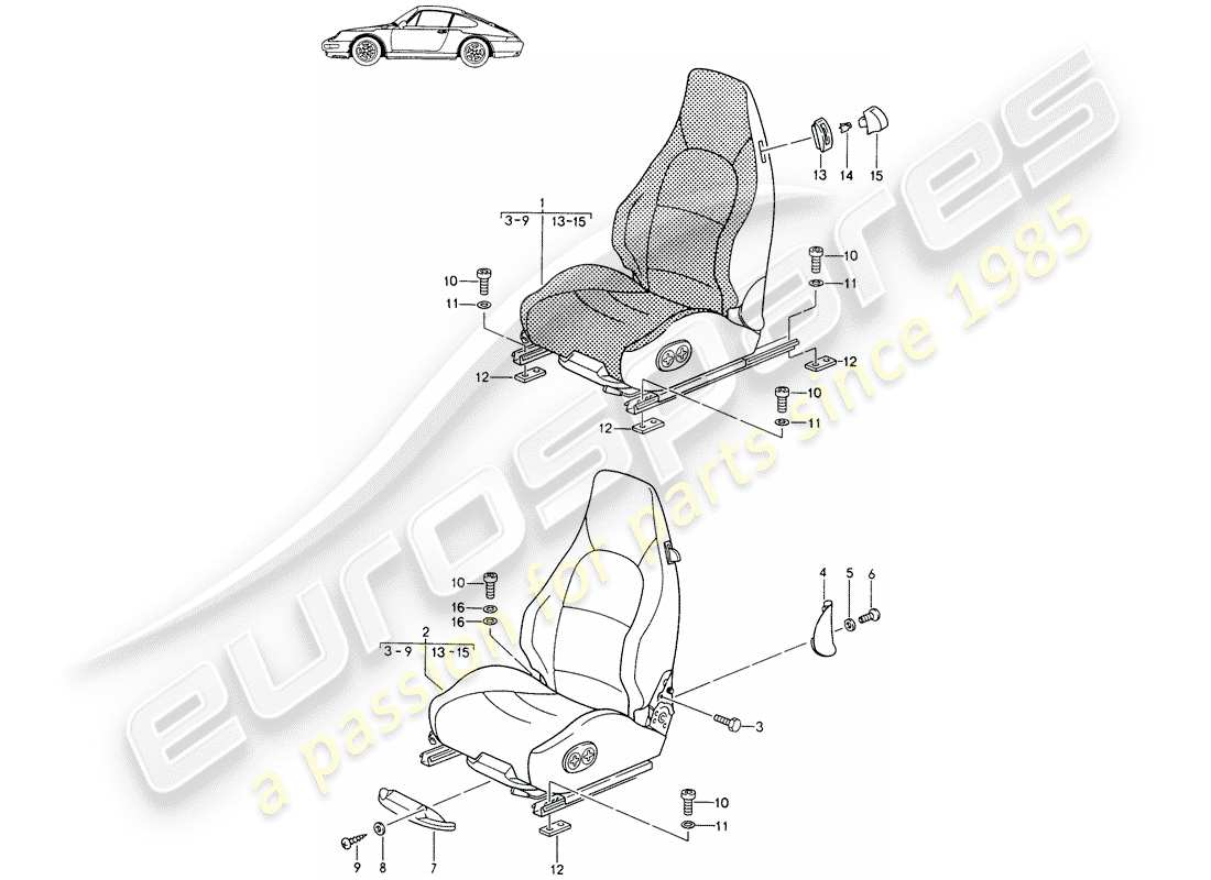 a part diagram from the porsche 1990 (seats for 944/968/911/928) parts catalogue