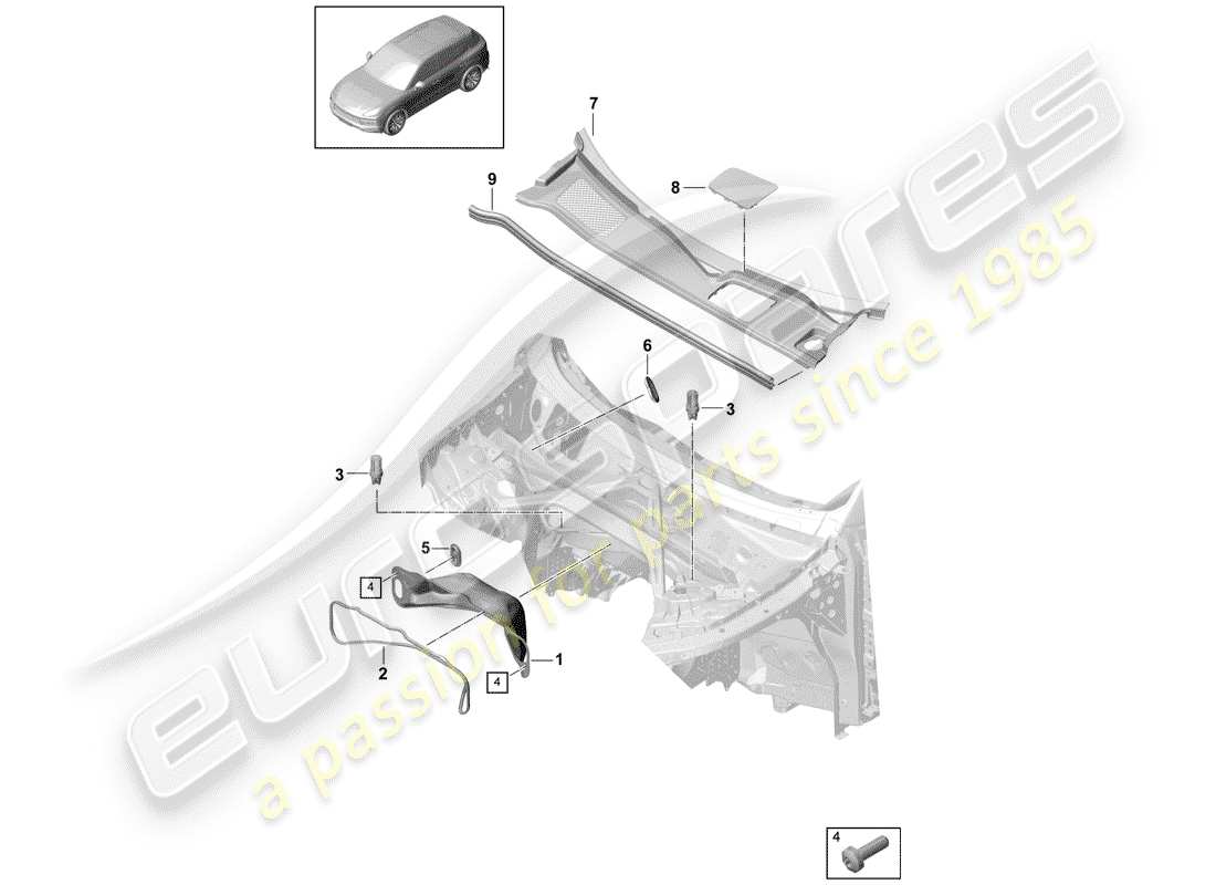 VIEW PARTS DIAGRAMS FROM THE PORSCHE CAYENNE PARTS CATALOGUE a part diagram from the porsche cayenne parts catalogue