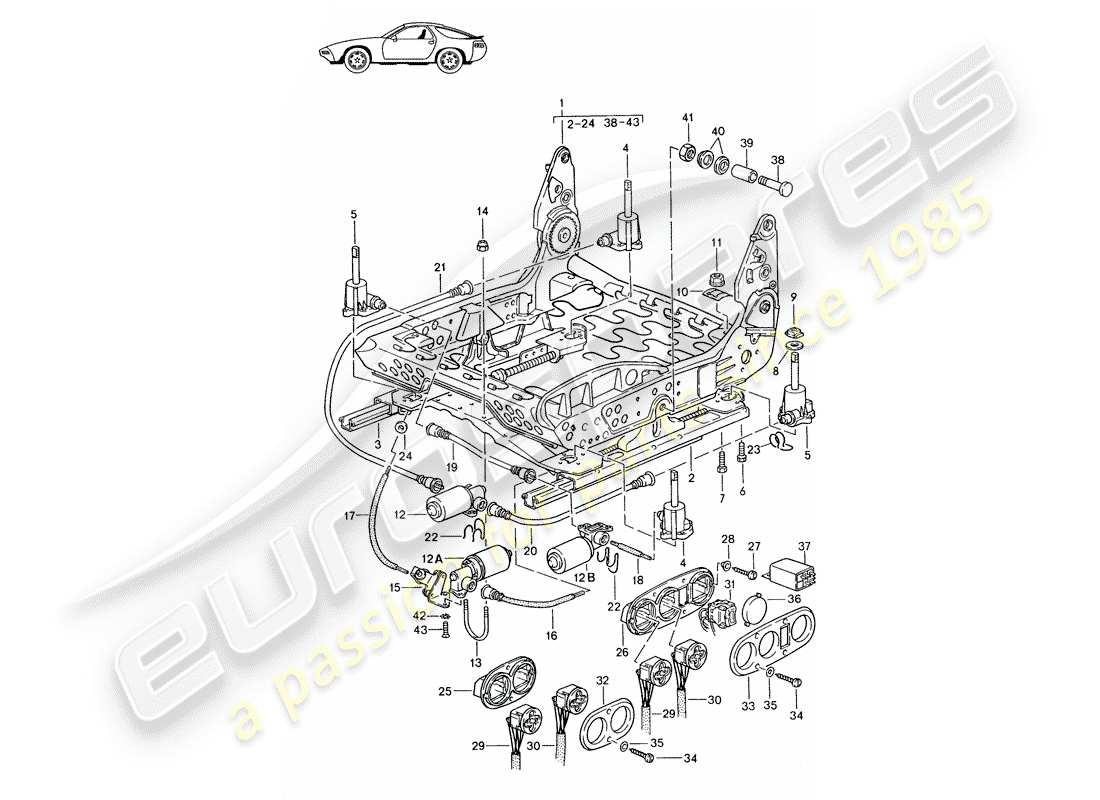 a part diagram from the porsche 1992 (seats for 944/968/911/928) parts catalogue