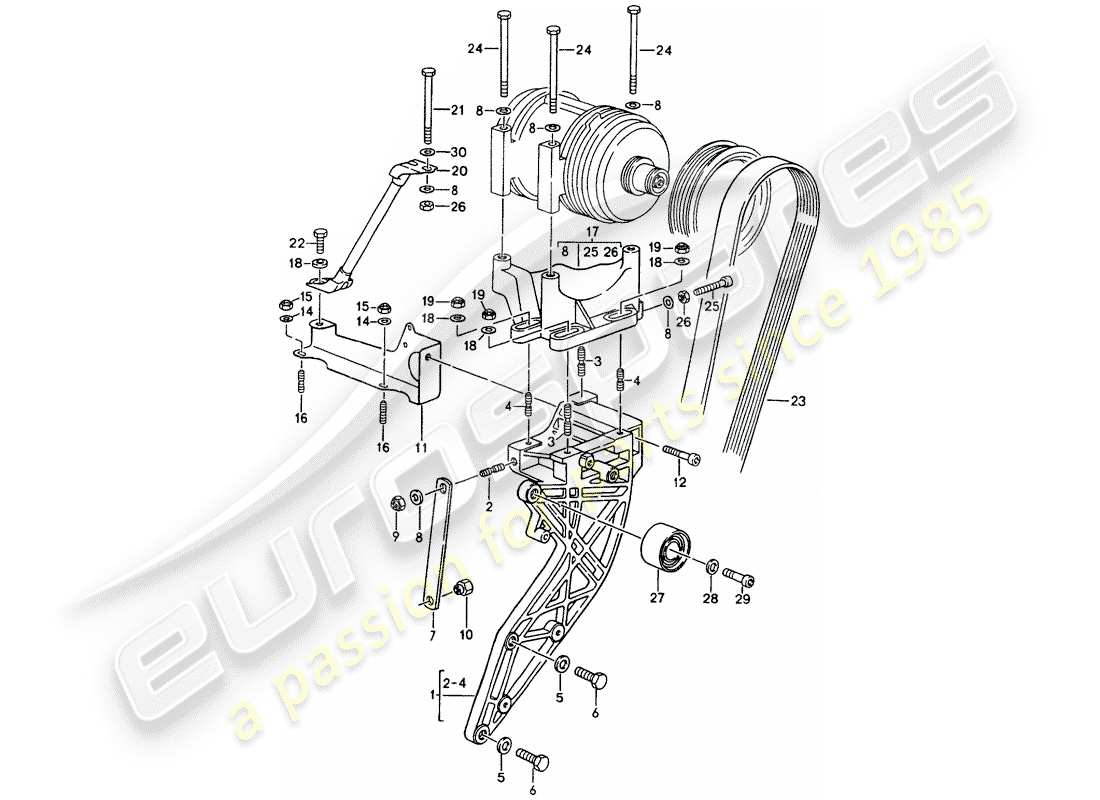 porsche 964 (1991) compressor - mounting - driving mechanism part diagram