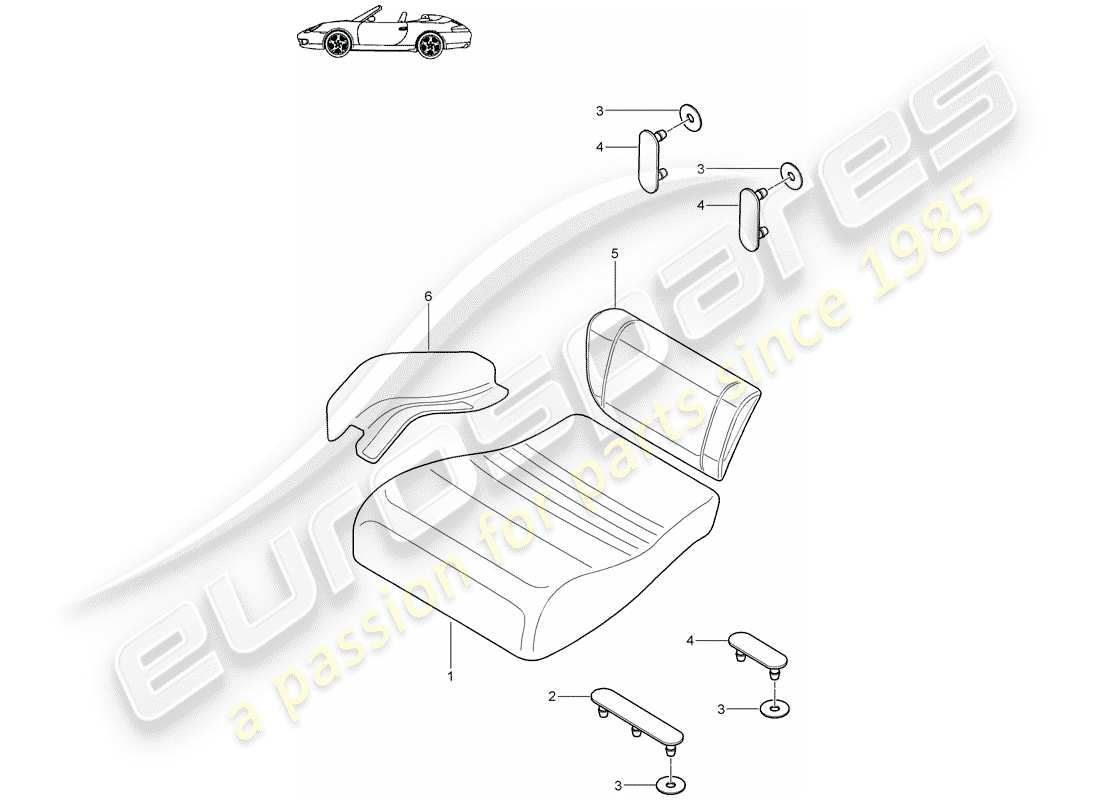 porsche 2000 (996) back seat cushion - emergency seat part diagram