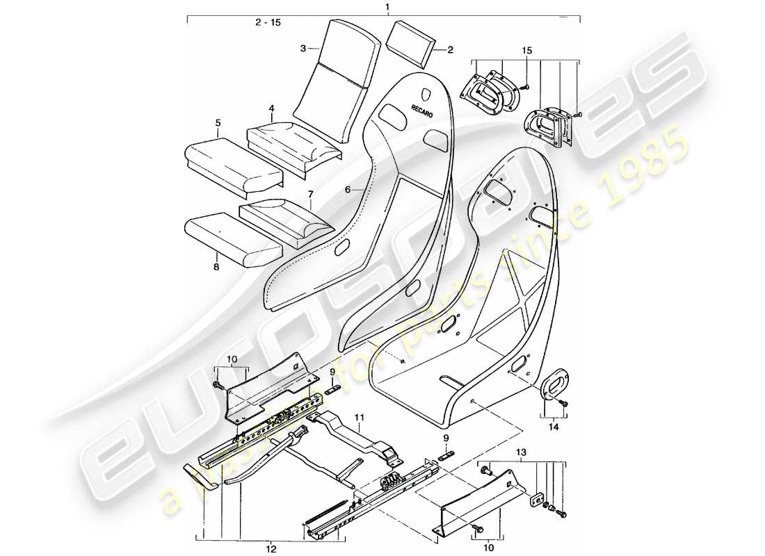 porsche 2005 (996 gt3) seat - with: - leather - seat cover part diagram