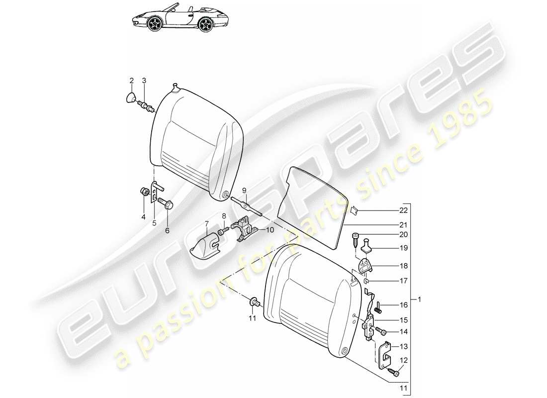 porsche 2000 (996) emergency seat backrest part diagram