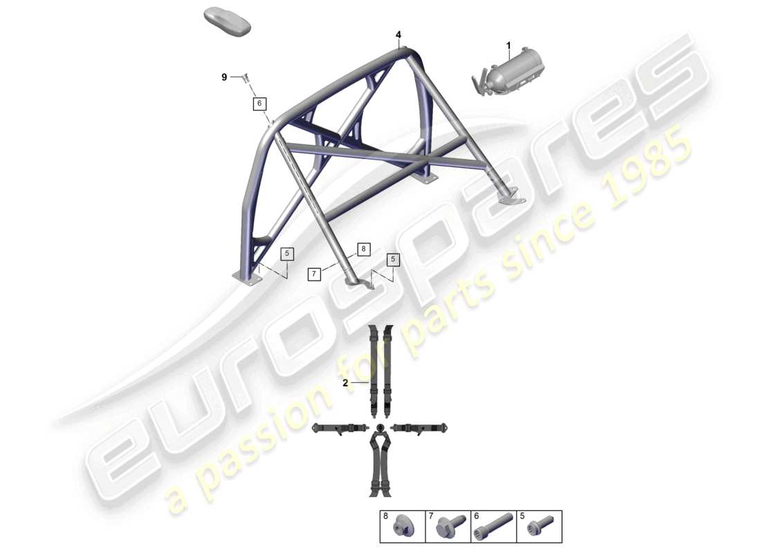 porsche 2020 (992-1) accessories roll cage parts diagram