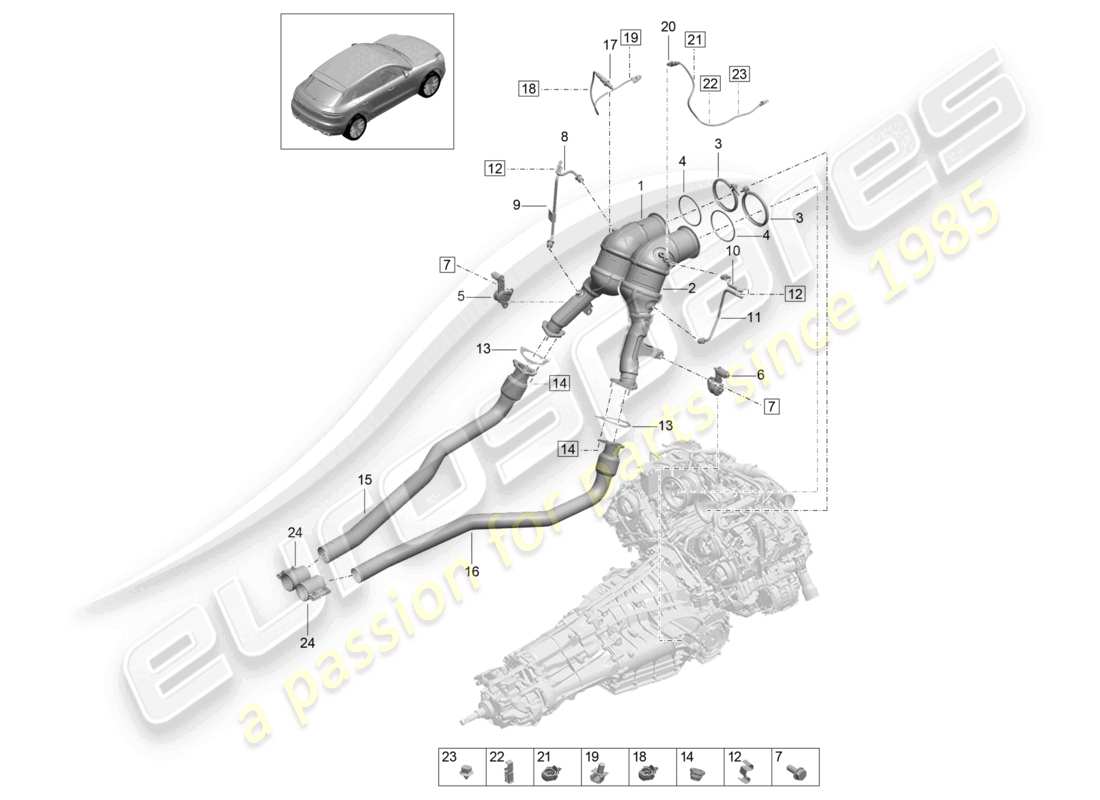 porsche 2020 (macan) catalytic converter petrol particulate filter lambda probe part diagram