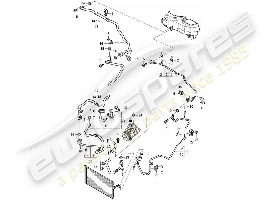 porsche cayenne (2010) refrigerant circuit part diagram