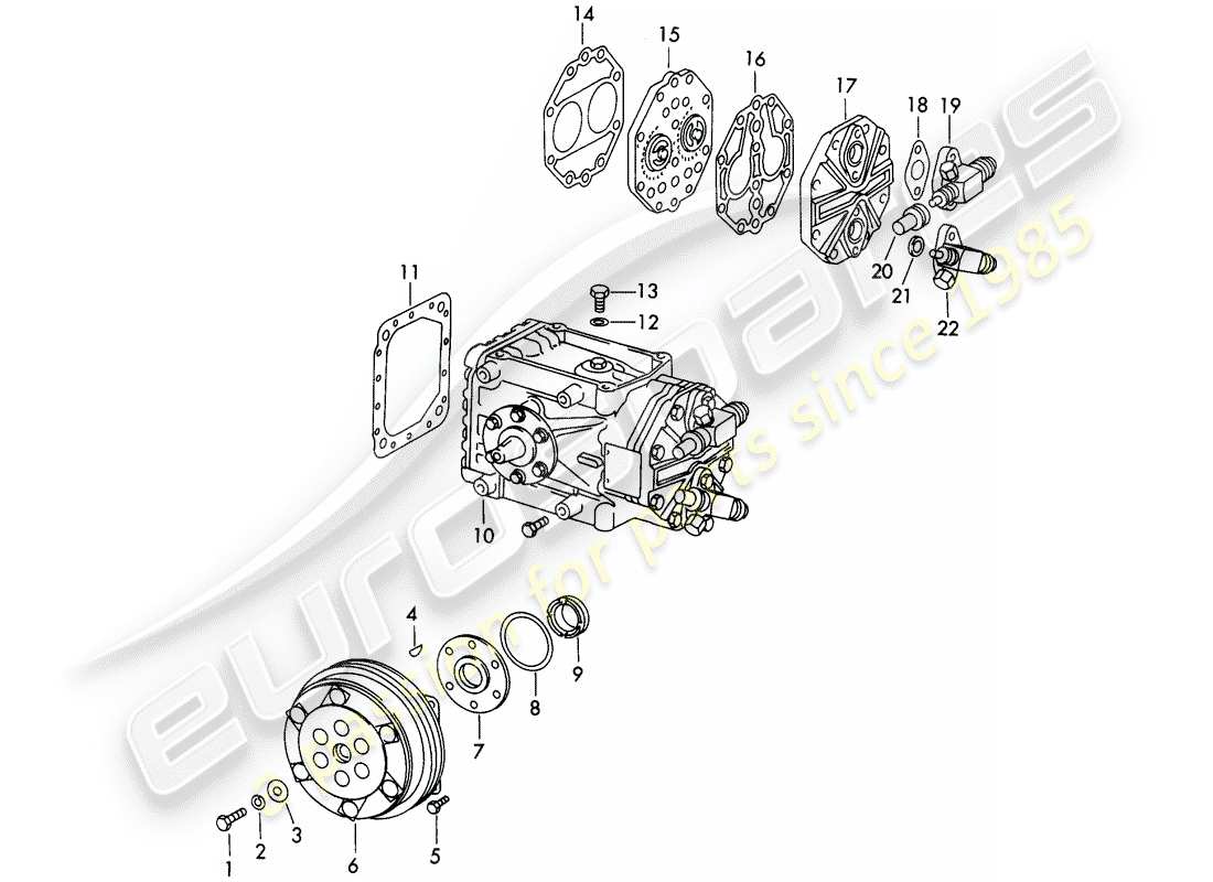 porsche 1973 (911) air conditioner - compressor - with: - clutch - not for: - (usa) part diagram