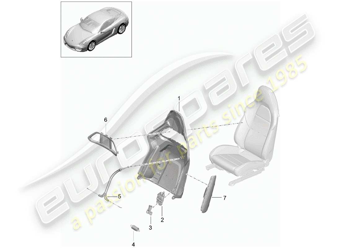 porsche 2015 (981 cayman) backrest shell part diagram