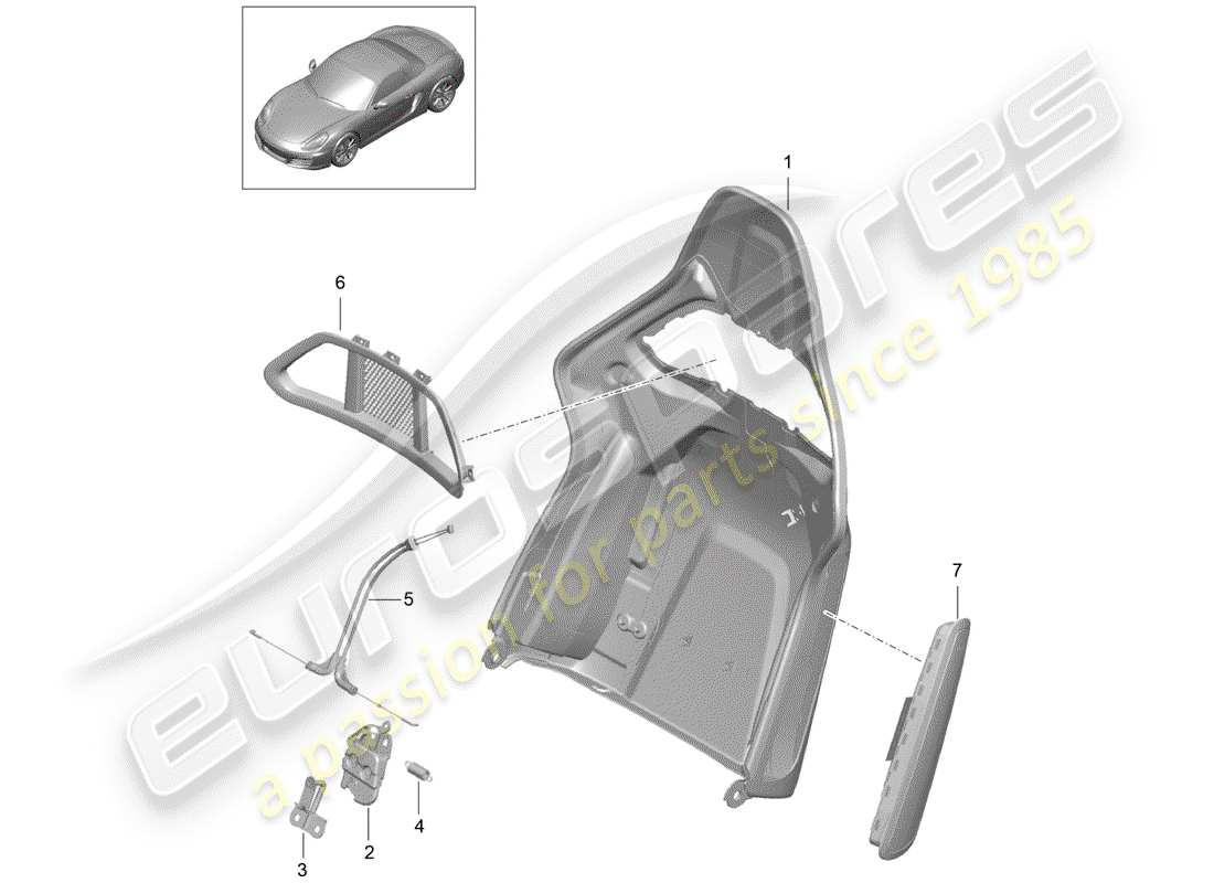 porsche 2013 (981 boxster) backrest shell parts diagram