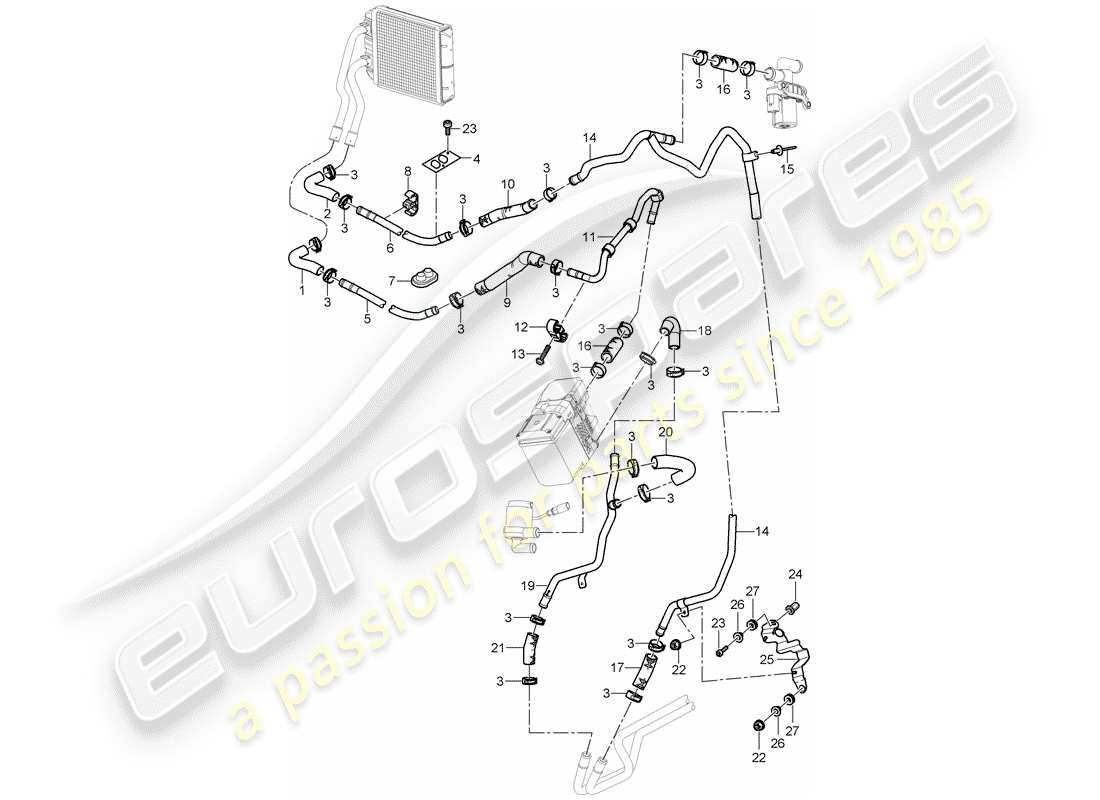 porsche 2003 (cayenne e1 9pa) air con./heating/aux. heater part diagram
