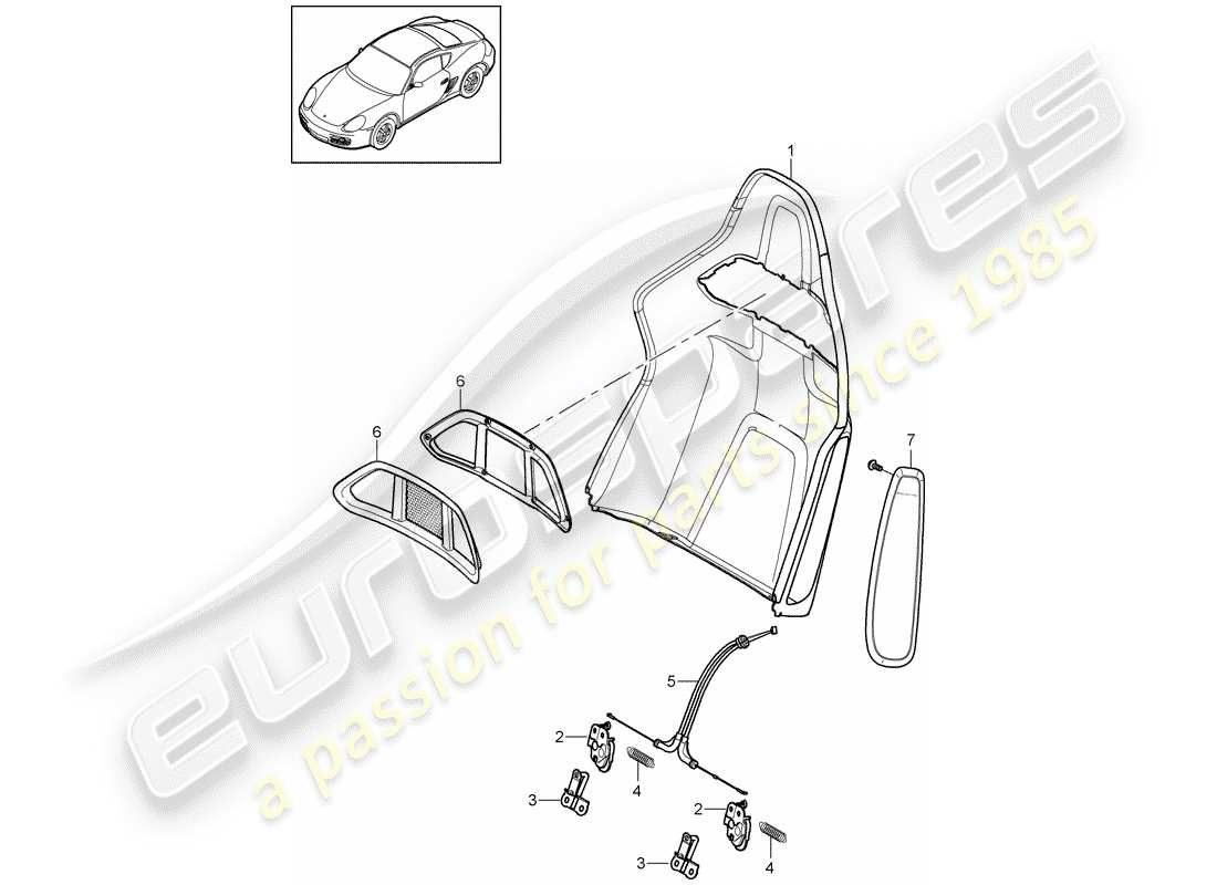 porsche cayman 987 (2010) backrest shell part diagram