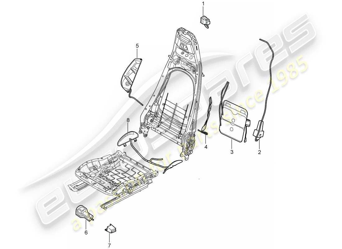 porsche 2008 (997-1 turbo / gt2) lumbar support parts diagram