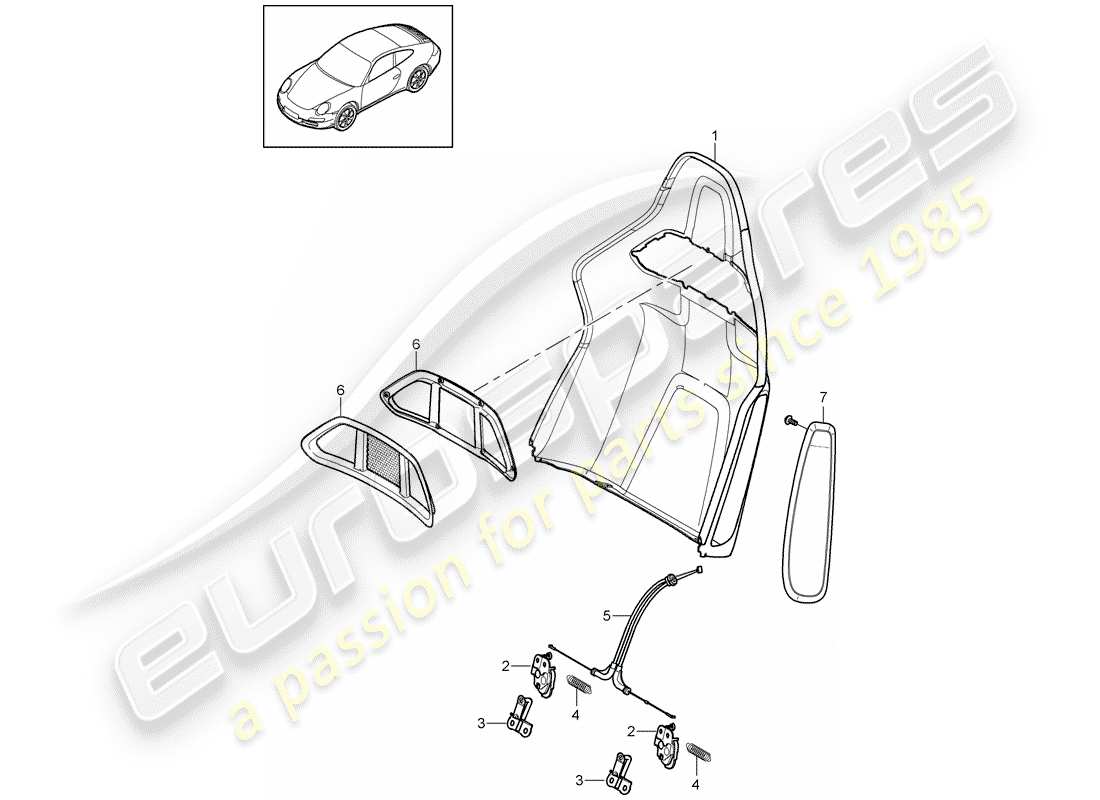 porsche 2010 (997-2) backrest shell parts diagram
