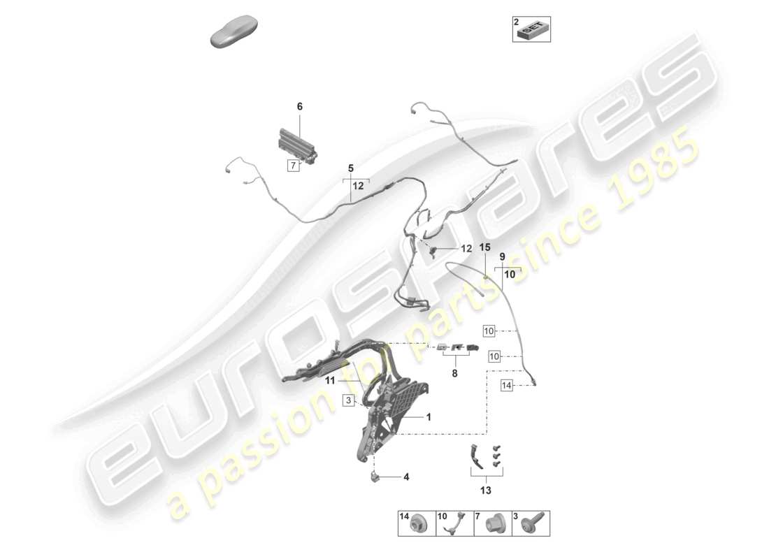 porsche 2020 (992-1) top frame side individual parts and electrical parts part diagram