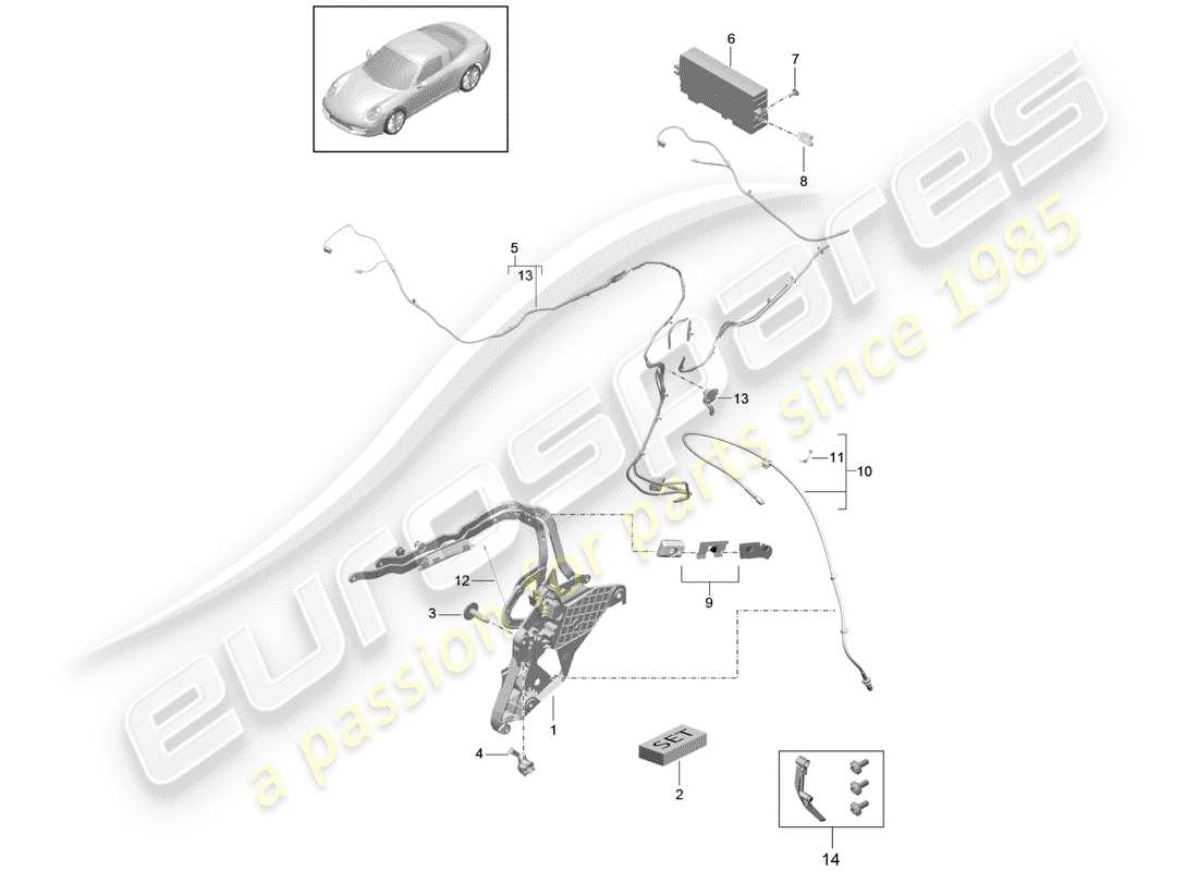 porsche 2019 (991-2) top frame part diagram