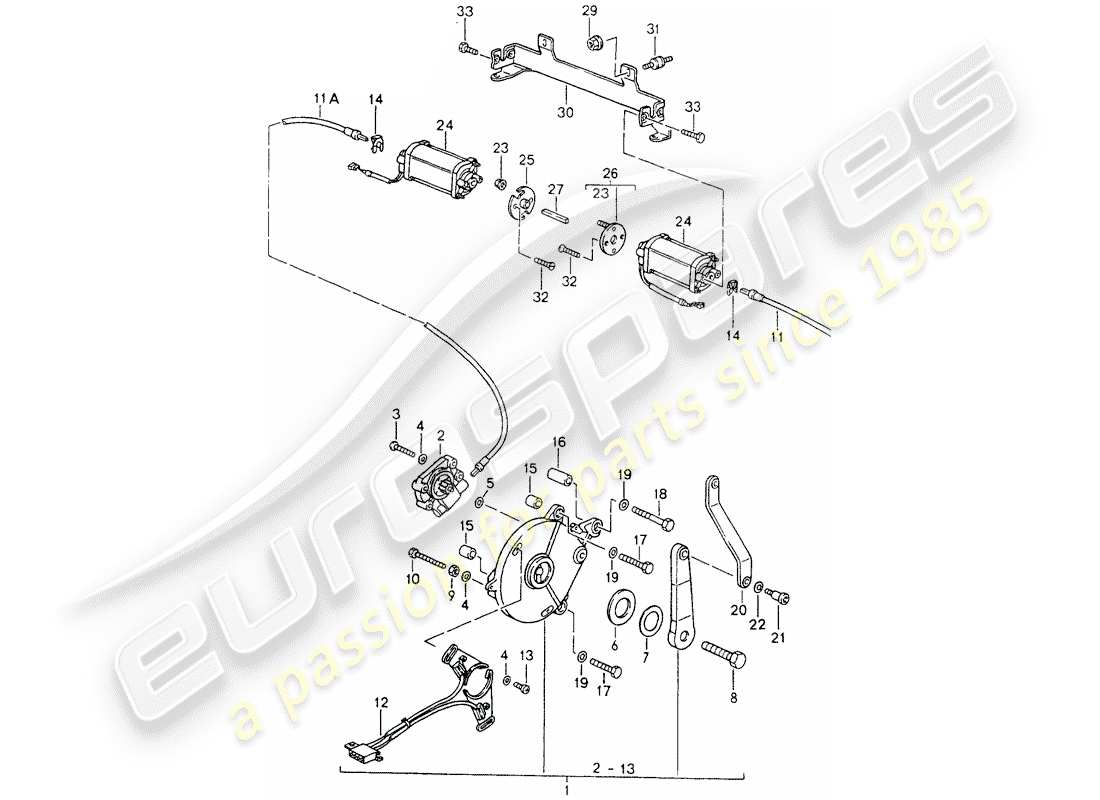 porsche 1991 (964) convertible top - driving mechanism parts diagram