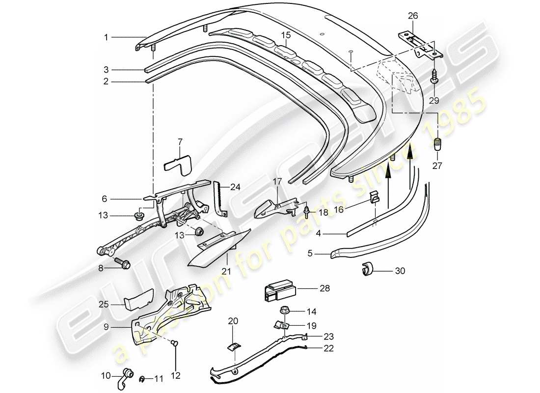 porsche 2010 (997-2) top stowage box parts diagram