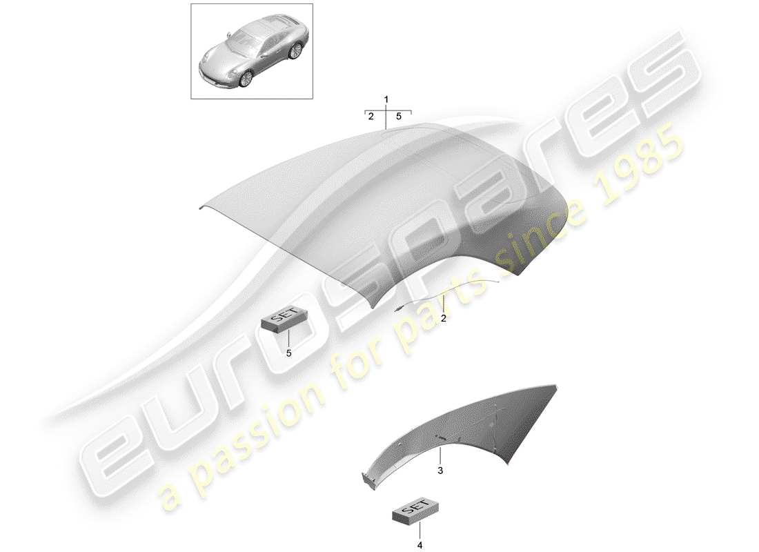 porsche 2020 (991-2) convertible top covering part diagram