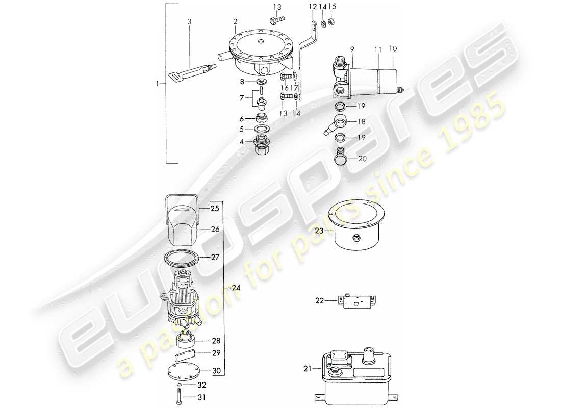 porsche 1971 (911) repair material - for - heater - - webasto - - metering - fuel pump - ignition spark sender - series resistance part diagram
