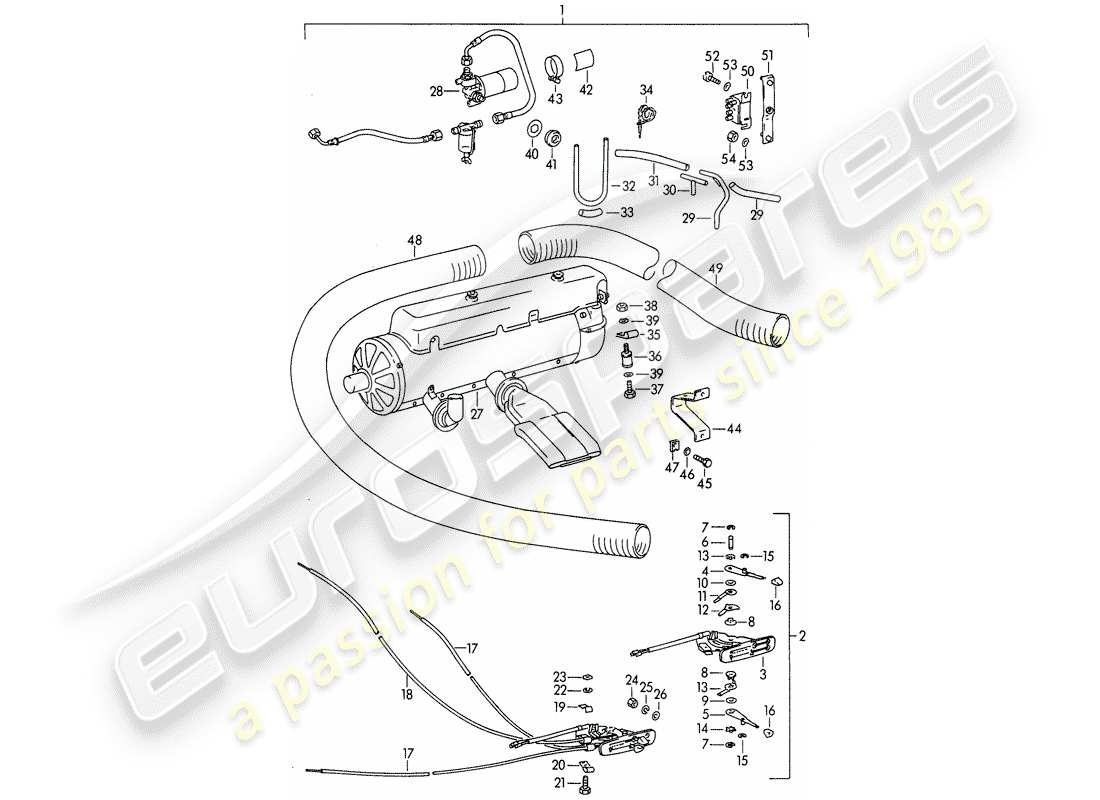 porsche 1962 (356b/356c) heater - - eberspaecher - - bn 4 part diagram