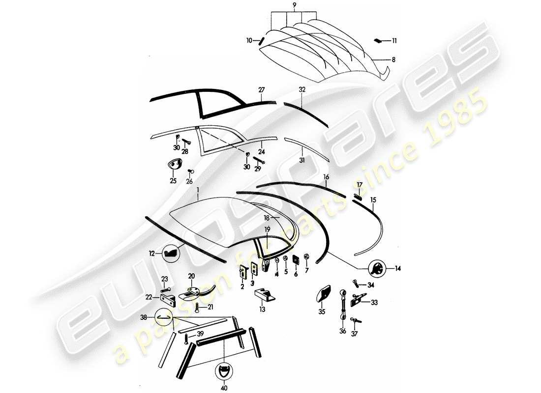 porsche 1962 (356b/356c) hardtop parts diagram