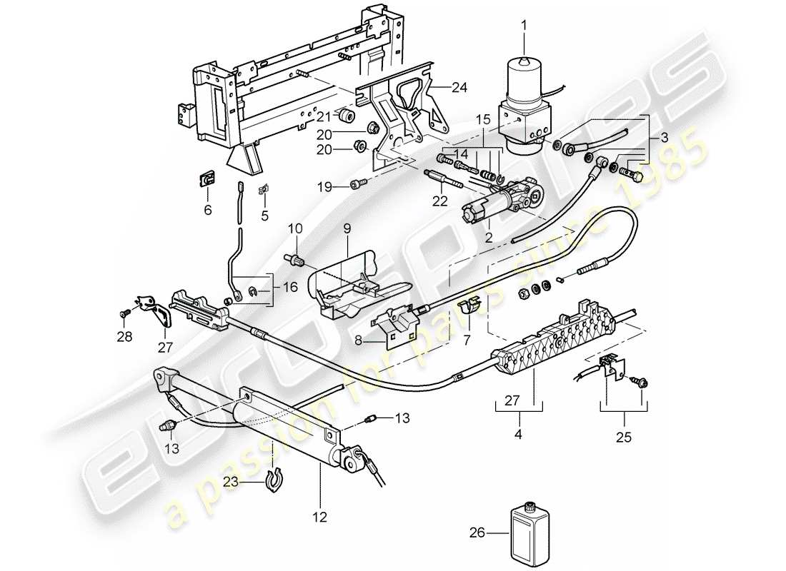porsche 997 (2008) convertible top parts diagram