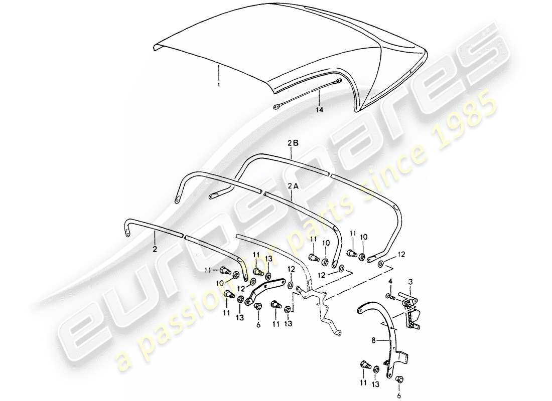 porsche 1994 (964) convertible top covering - top frame - single parts part diagram