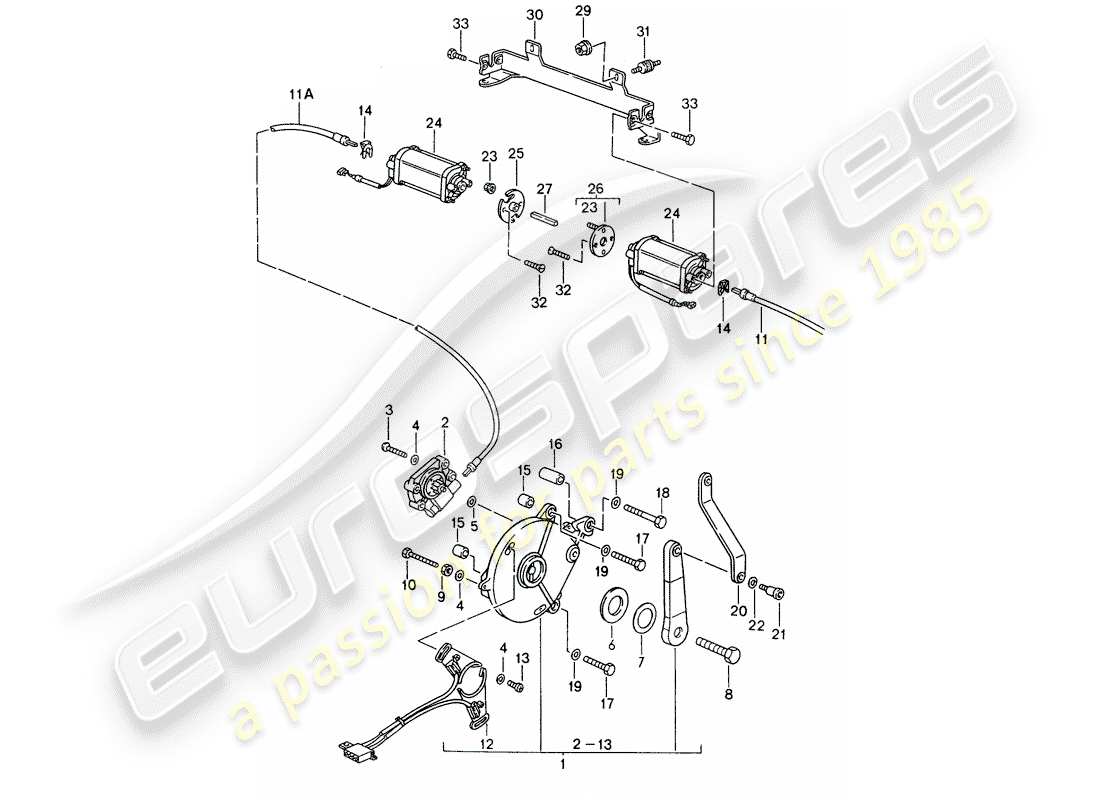 porsche 1995 (993) convertible top - driving mechanism part diagram