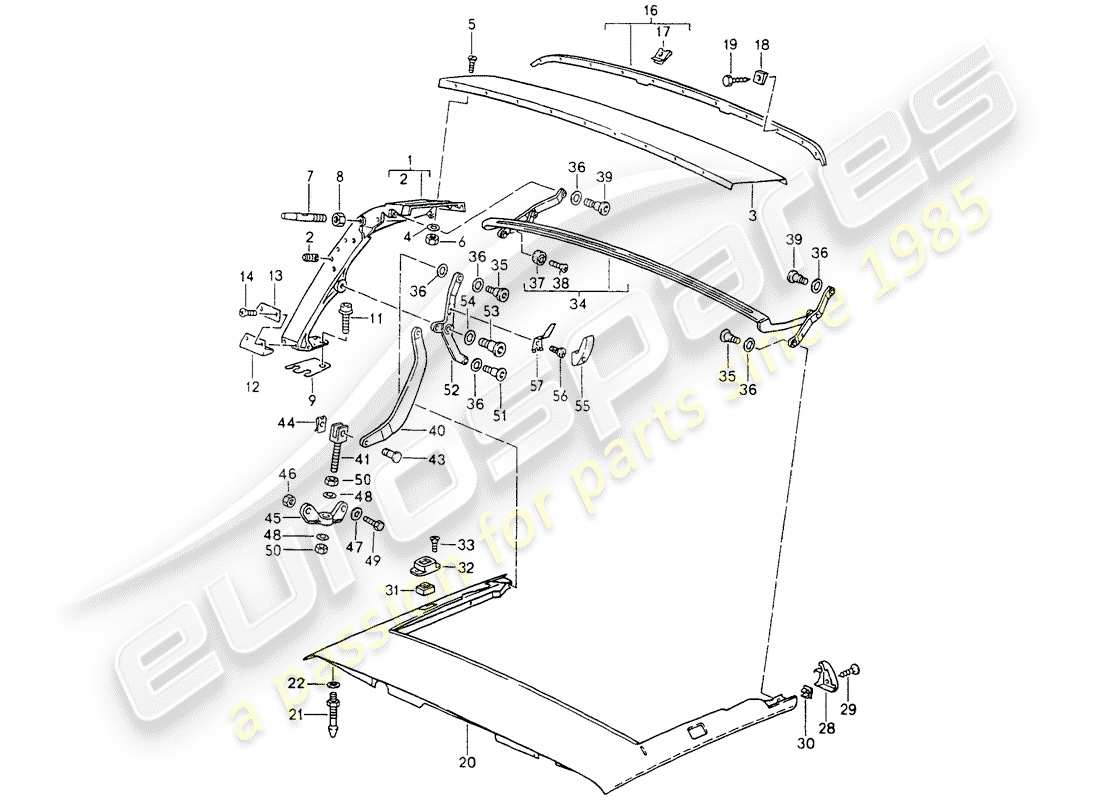 porsche 1994 (964) main bow - roof frame - single parts part diagram