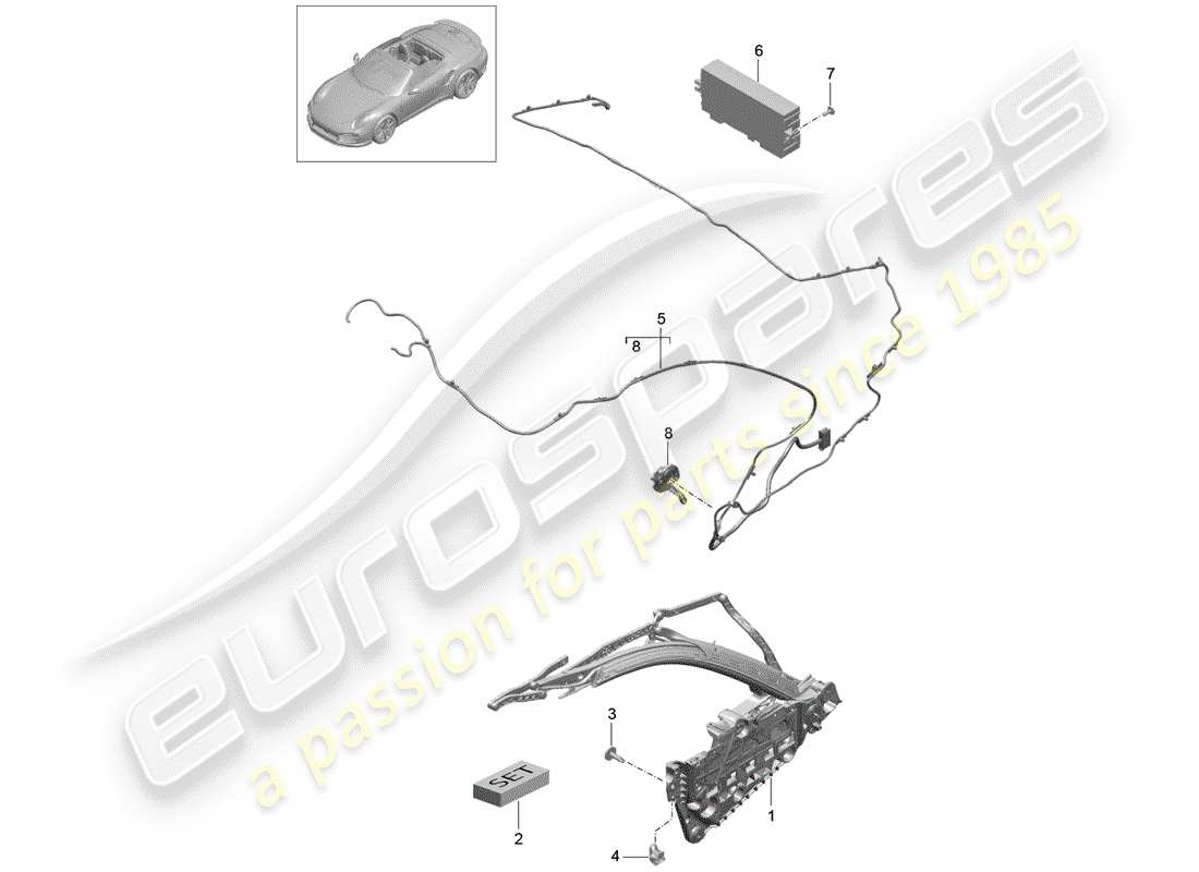 porsche 991 turbo (2014) top frame part diagram