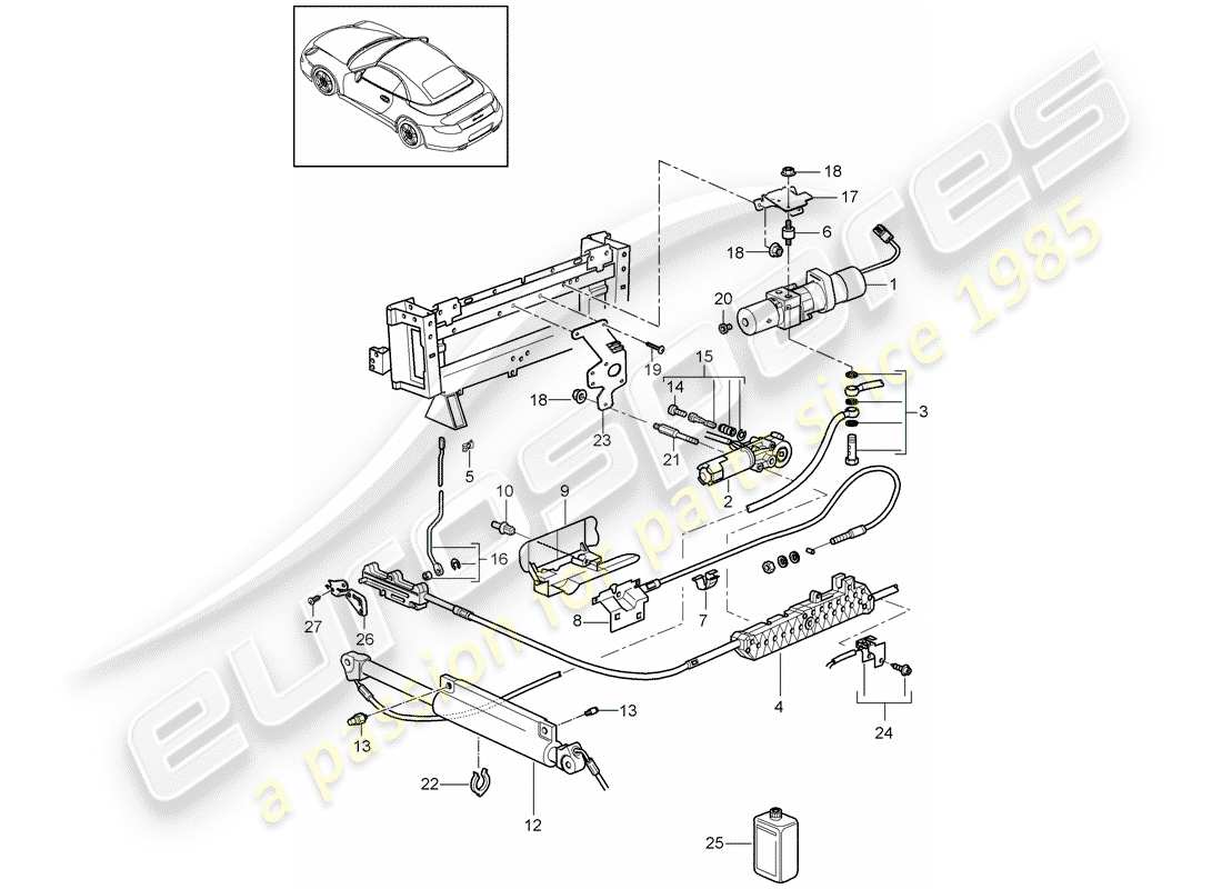 porsche 2009 997-2 turbo / gt2 convertible top part diagram