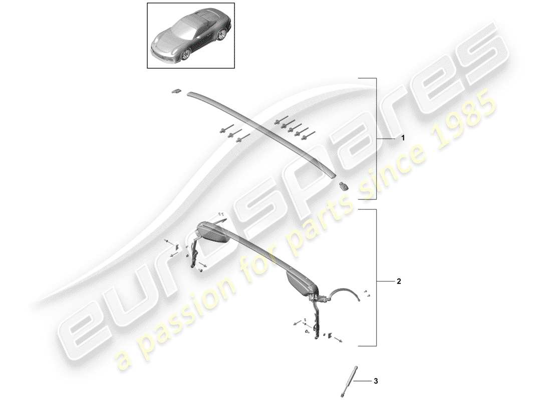 porsche 2017 (991-2 r/gt3/rs) top frame part diagram