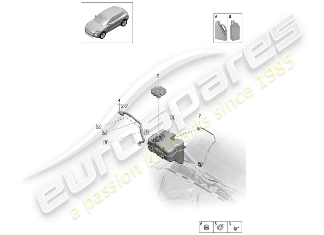 porsche 2020 (macan) coolant expansion tank coolant additive parts diagram