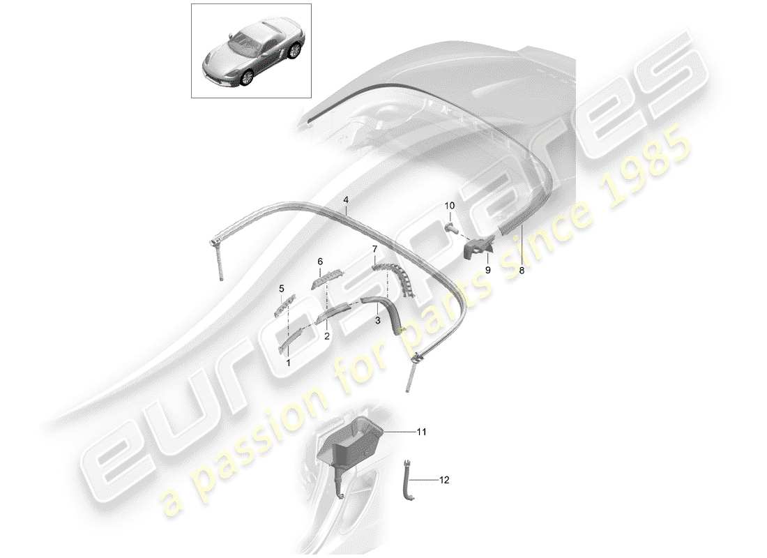 porsche 2019 (718 boxster) convertible top part diagram
