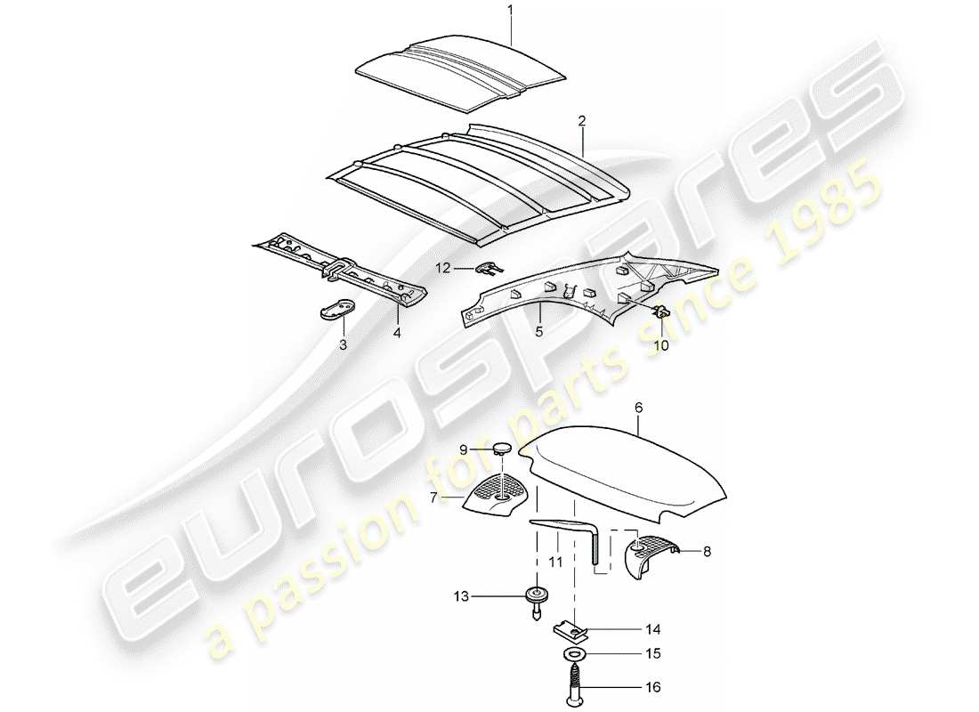 porsche 2000 (996) hardtop - sound absorber part diagram