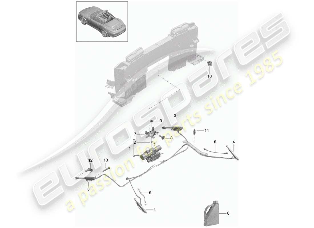 porsche 2014 (991-1 turbo) convertible roof part diagram