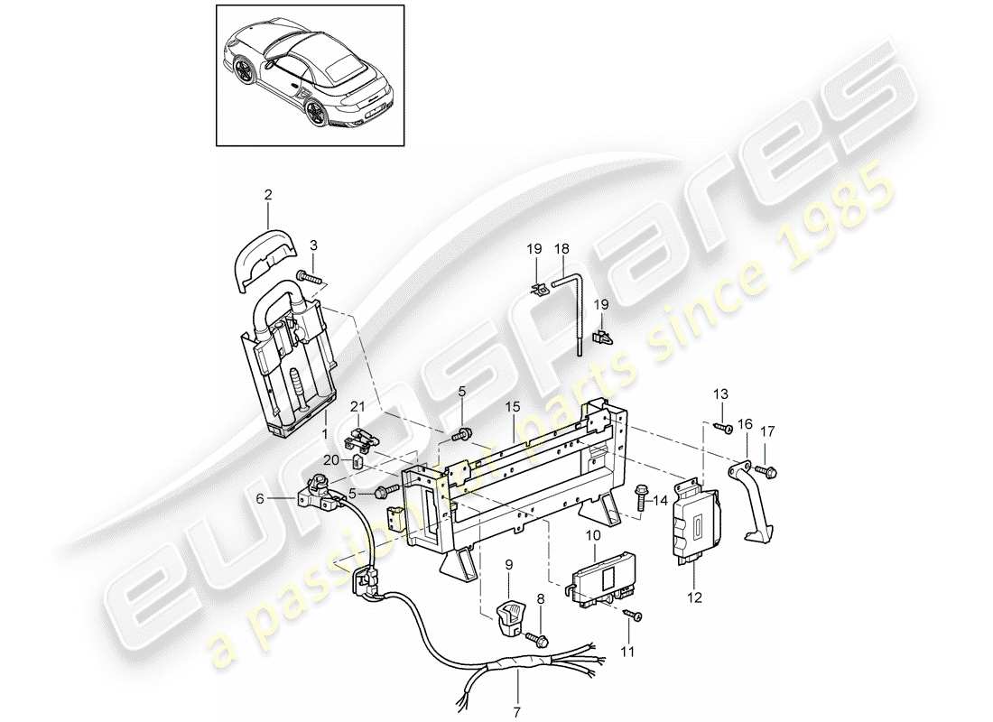 porsche 2009 997-2 turbo / gt2 roll bar part diagram