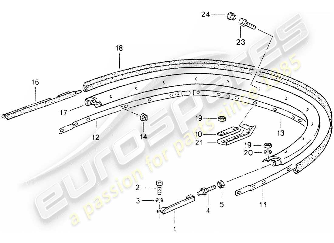 porsche 1991 (964) convertible top - bracket - single parts parts diagram