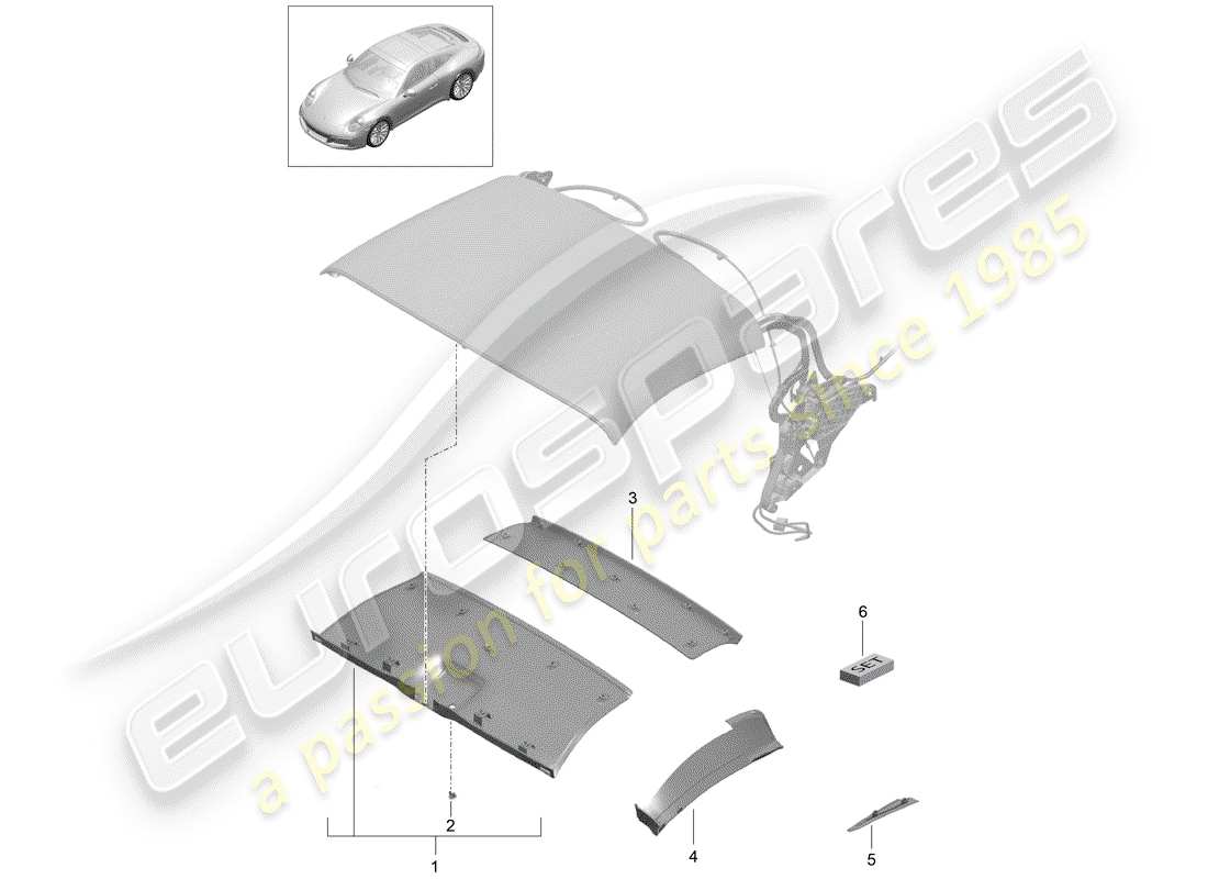 porsche 2020 (991-2) convertible top part diagram