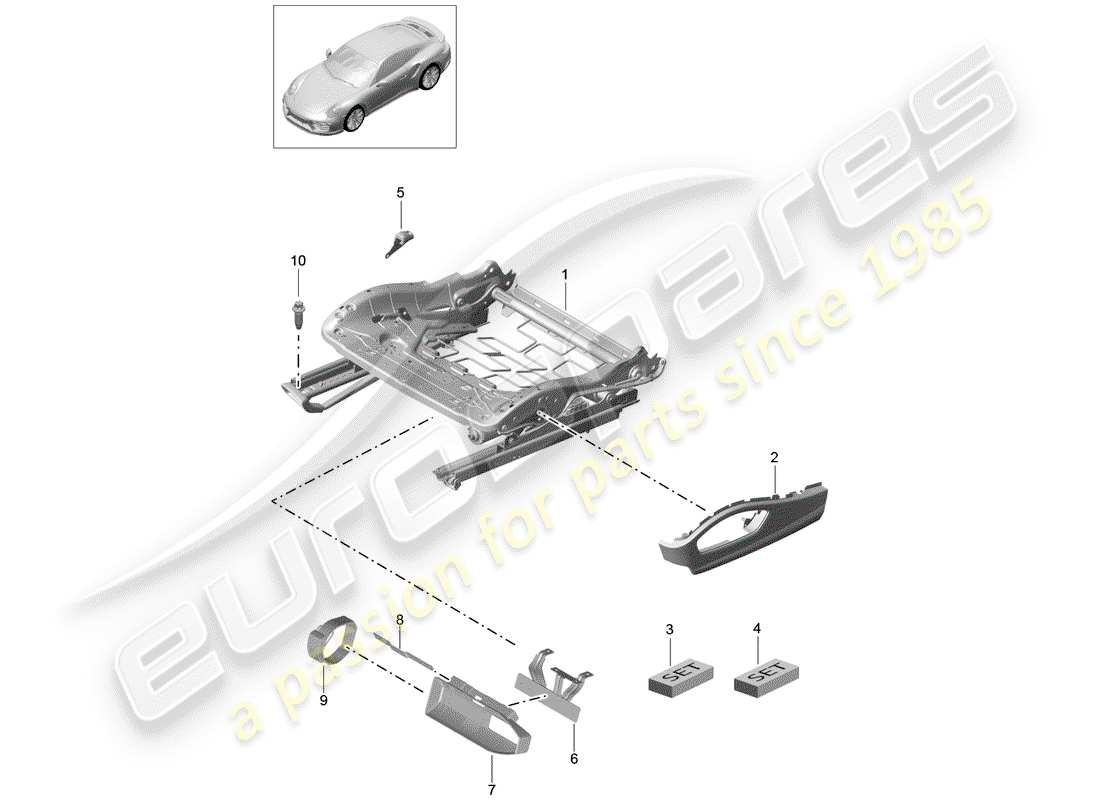 porsche 2017 (991-2 turbo) seat frame part diagram