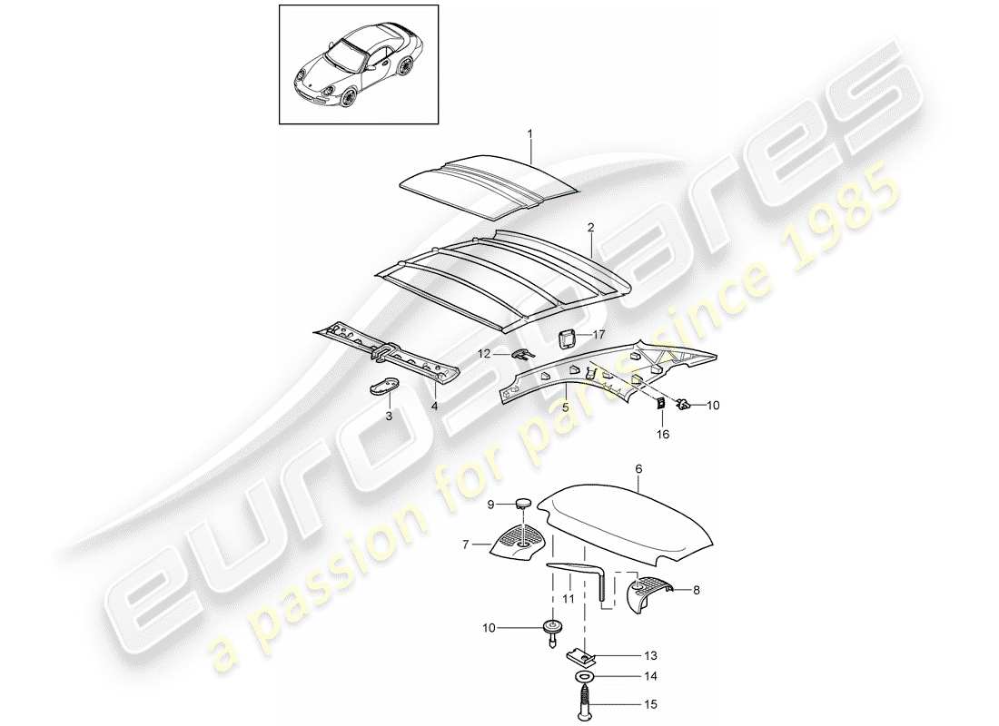 porsche 2012 (997-2) hardtop part diagram