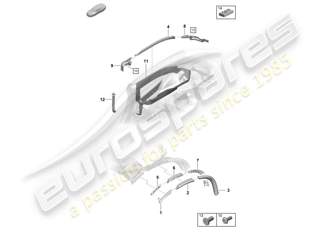porsche 2018 (718 boxster) convertible top seal water collecting tray parts diagram